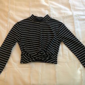 Topshop Long Sleeve Mock Neck Striped Crop Top